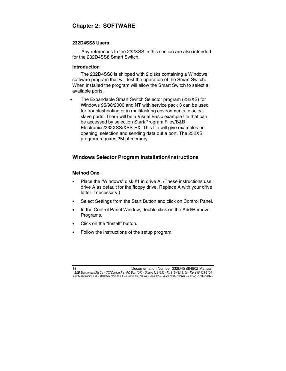 Chapter 2: software | B&B Electronics 8 PORT SMART SWITCH CE 232D4SS8 User Manual | Page 20 / 29
