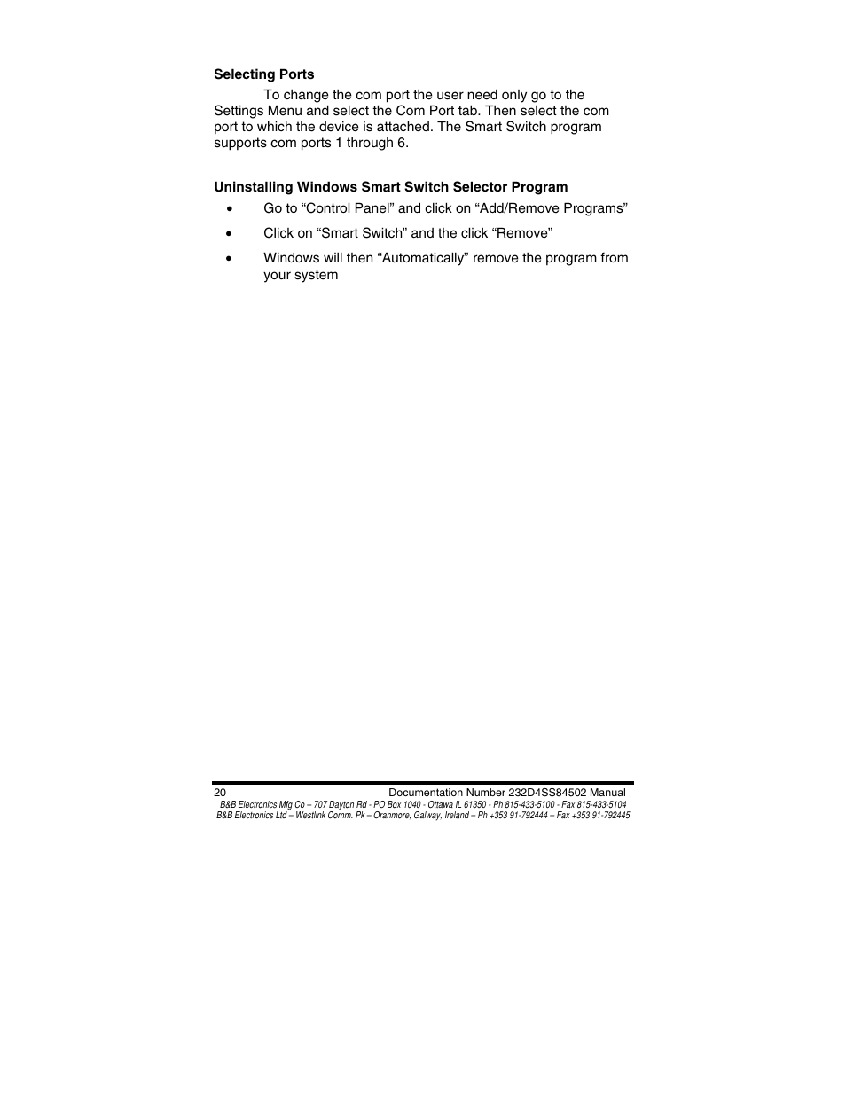 B&B Electronics 8 PORT SMART SWITCH CE 232D4SS8 User Manual | Page 22 / 29