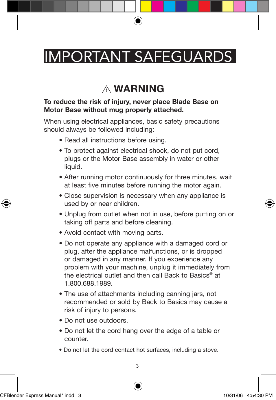 Important safeguards, Warning | West Bend Back to Basics Chris Freytag BPE3CF User Manual | Page 3 / 10
