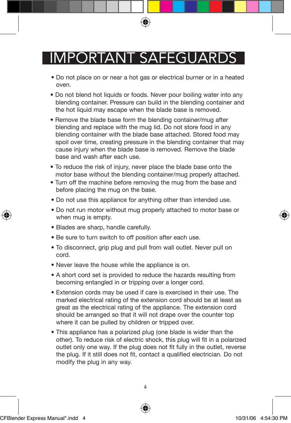 Important safeguards | West Bend Back to Basics Chris Freytag BPE3CF User Manual | Page 4 / 10