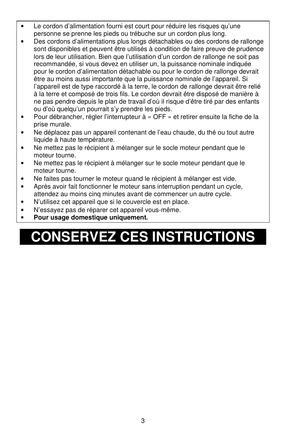 Conservez ces instructions | West Bend Back to Basics Cocoa~Latte User Manual | Page 15 / 40