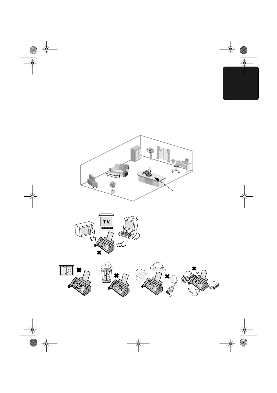 Setting up, Selecting a location for the fax machine | West Bend Back to Basics UX-CC500 User Manual | Page 15 / 139