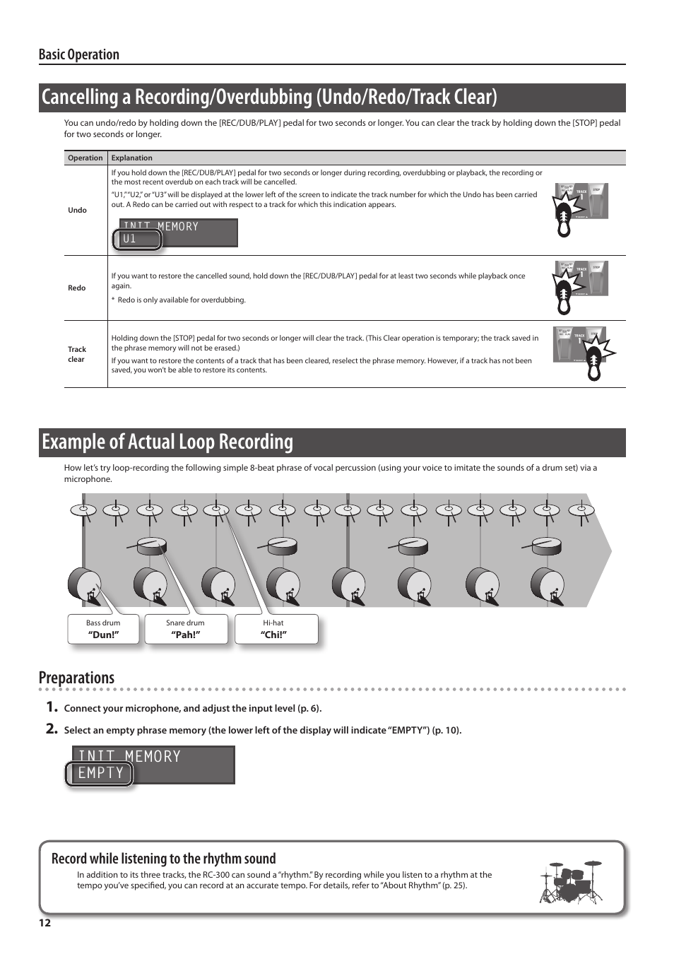 Example of actual loop recording, Preparations, Basic operation | Boss Audio Systems Boss Loop Station RC-300 User Manual | Page 12 / 48