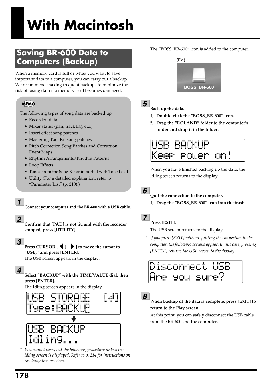 With macintosh, Saving br-600 data to computers (backup) | Boss Audio Systems BR-600 User Manual | Page 178 / 228