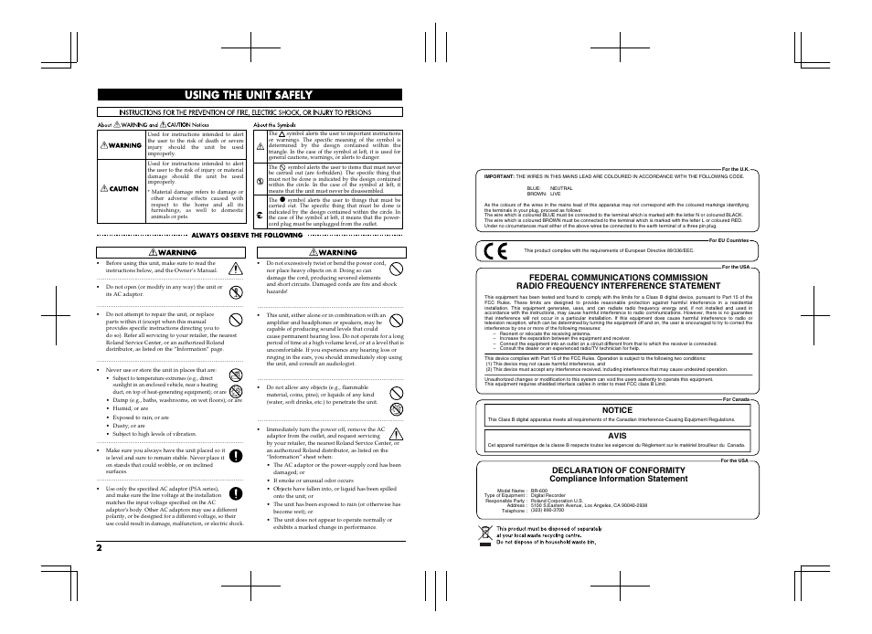 Using the unit safely, Notice avis | Boss Audio Systems BR-600 User Manual | Page 2 / 228