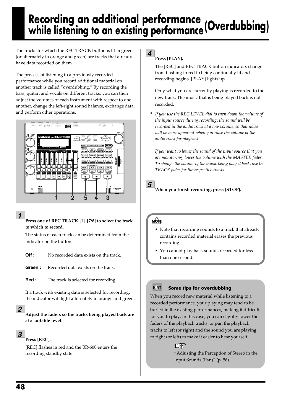 Overdubbing, Overdubbing) | Boss Audio Systems BR-600 User Manual | Page 48 / 228