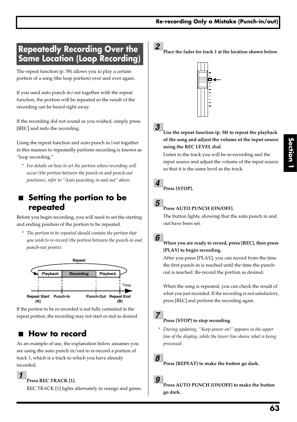 Setting the portion to be repeated, How to record, Re v0.10 | Boss Audio Systems BR-600 User Manual | Page 63 / 228