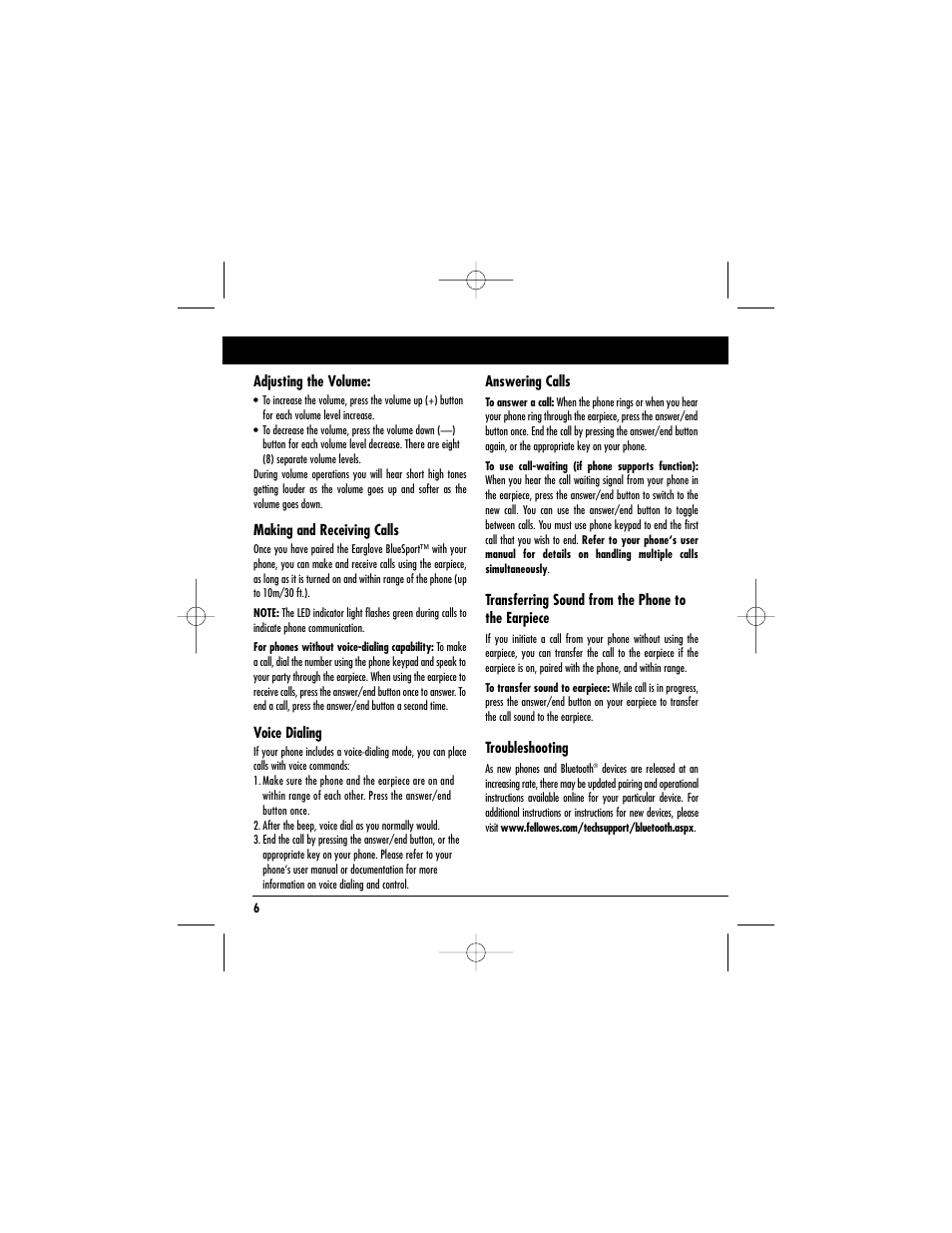 Body Glove Earglove BlueSport User Manual | Page 6 / 8