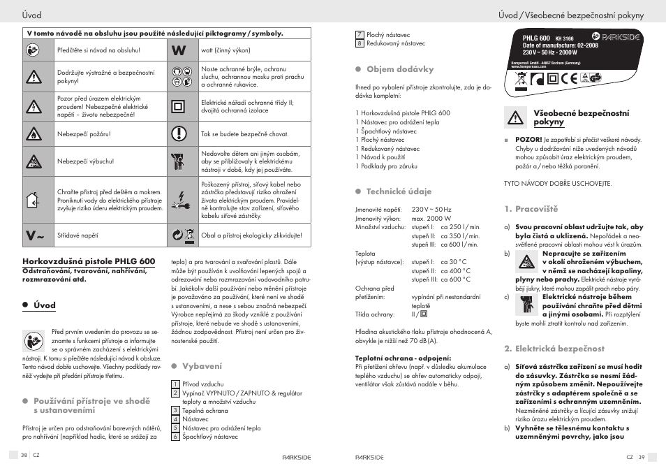 Parkside PHLG600 User Manual | Page 20 / 35