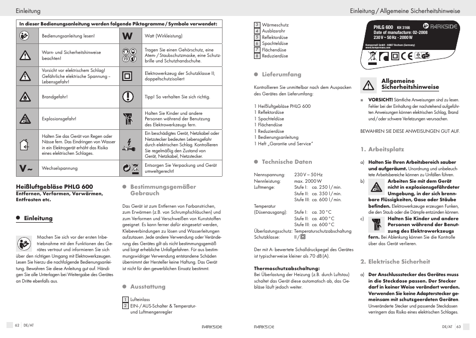 Parkside PHLG600 User Manual | Page 32 / 35