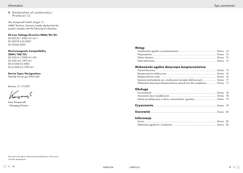 Parkside PHLG600 User Manual | Page 7 / 35