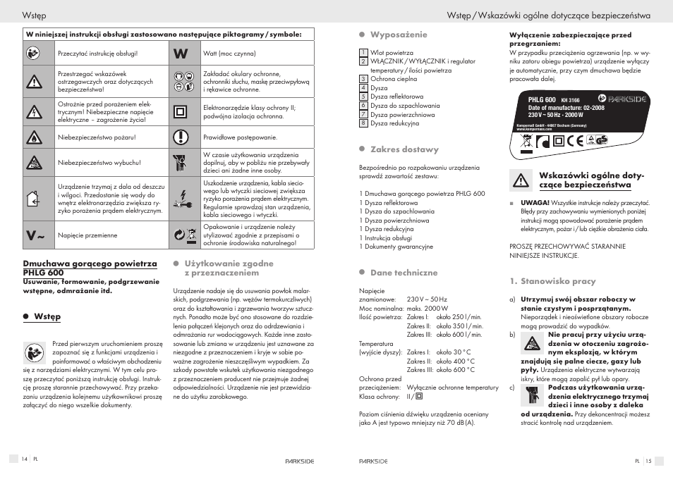Parkside PHLG600 User Manual | Page 8 / 35