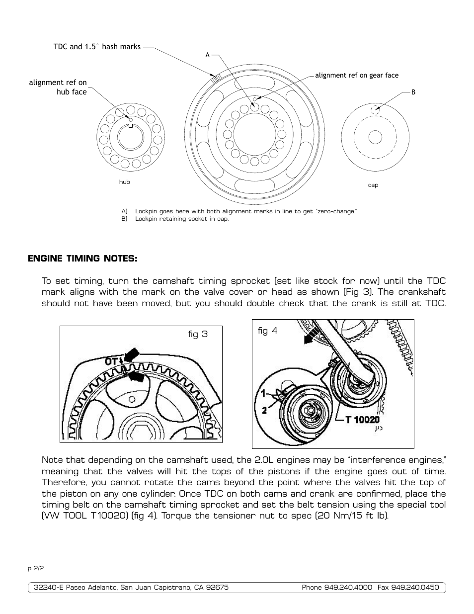 Autotech 10.109.405K Vernier Timing Gear Mk4 2.0L Engines User Manual | Page 2 / 2