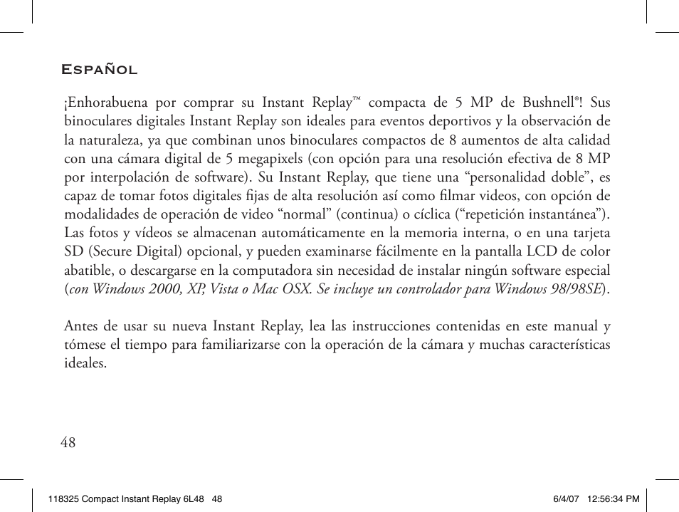 Español | Bushnell 118325 User Manual | Page 48 / 138