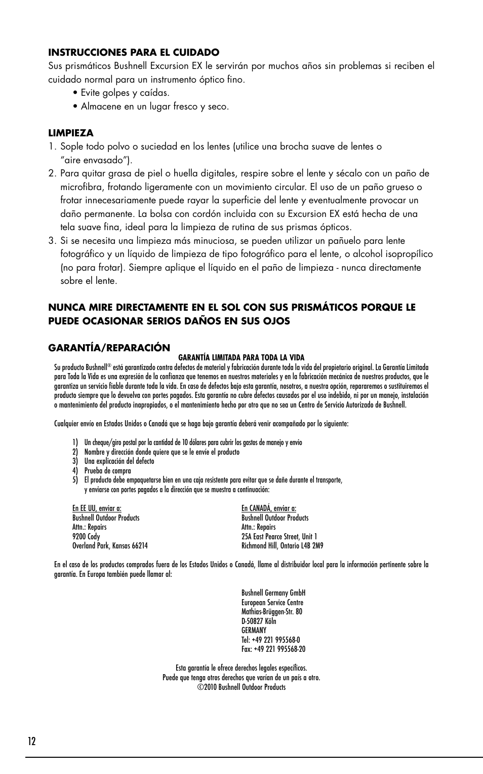 Bushnell Excursion EX User Manual | Page 12 / 26