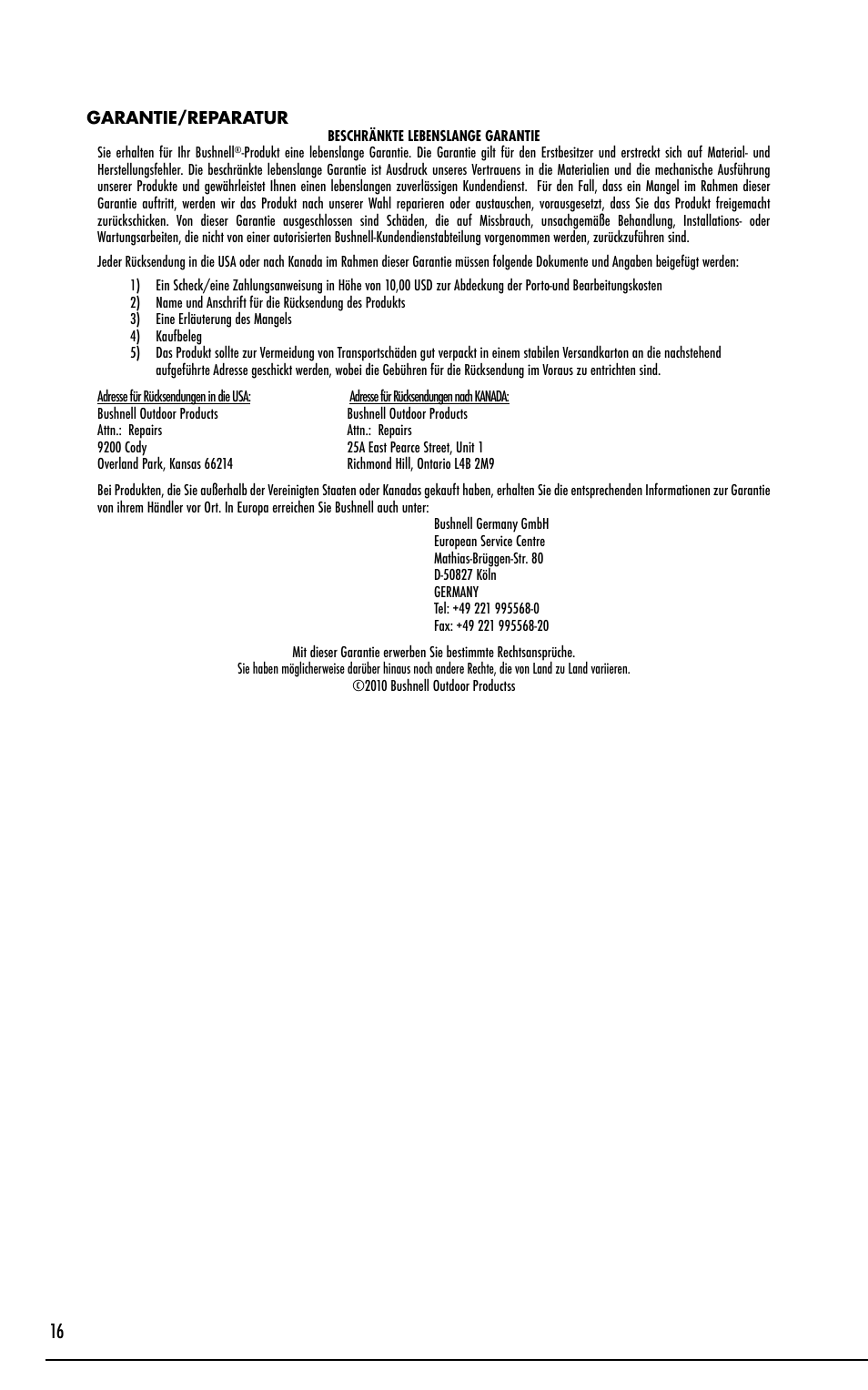 Bushnell Excursion EX User Manual | Page 16 / 26