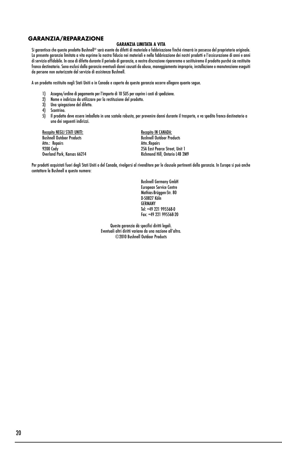 Bushnell Excursion EX User Manual | Page 20 / 26