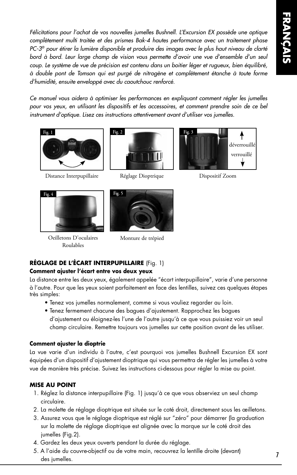 Français | Bushnell Excursion EX User Manual | Page 7 / 26