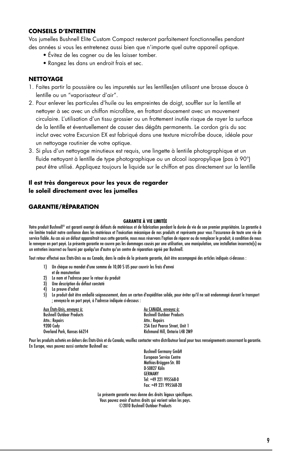 Bushnell Excursion EX User Manual | Page 9 / 26