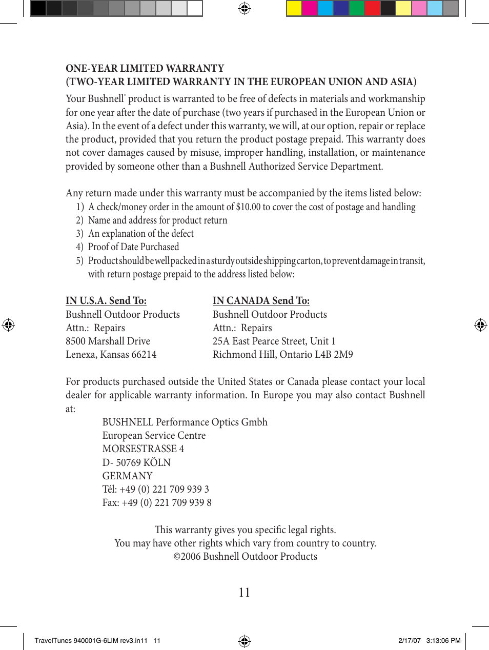 Bushnell 940001AP User Manual | Page 11 / 64