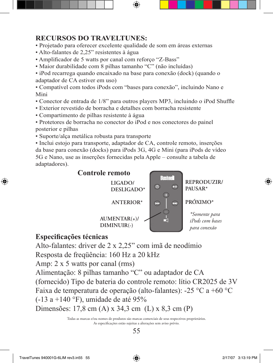 Controle remoto, Recursos do traveltunes | Bushnell 940001AP User Manual | Page 55 / 64