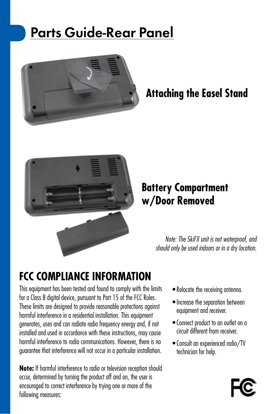 Quick start guide, Parts guide-rear panel, Fcc compliance information | Bushnell WEATHERFX 950070C User Manual | Page 5 / 8