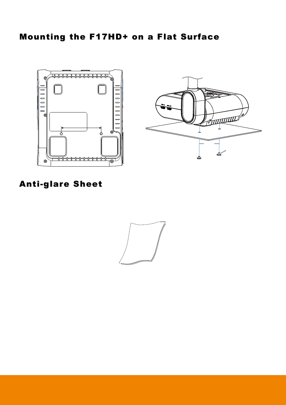 Mounting the f17hd+ on a flat surface, Anti-glare sheet | AVer F17HD+ User Manual | Page 23 / 40