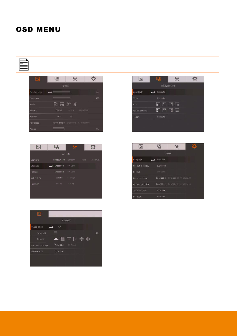 Osd menu | AVer F17HD+ User Manual | Page 25 / 40