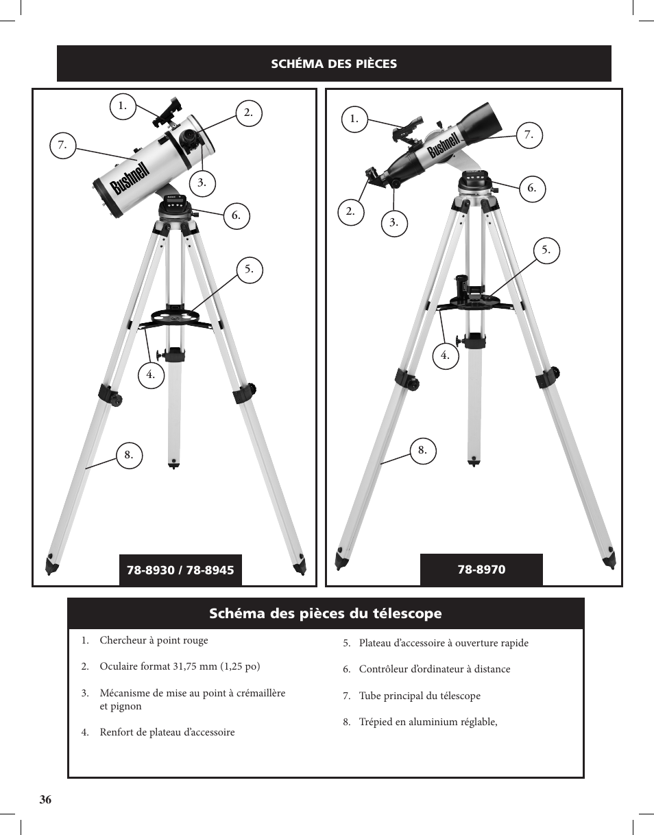 Schéma des pièces du télescope | Bushnell Discoverer User Manual | Page 36 / 116