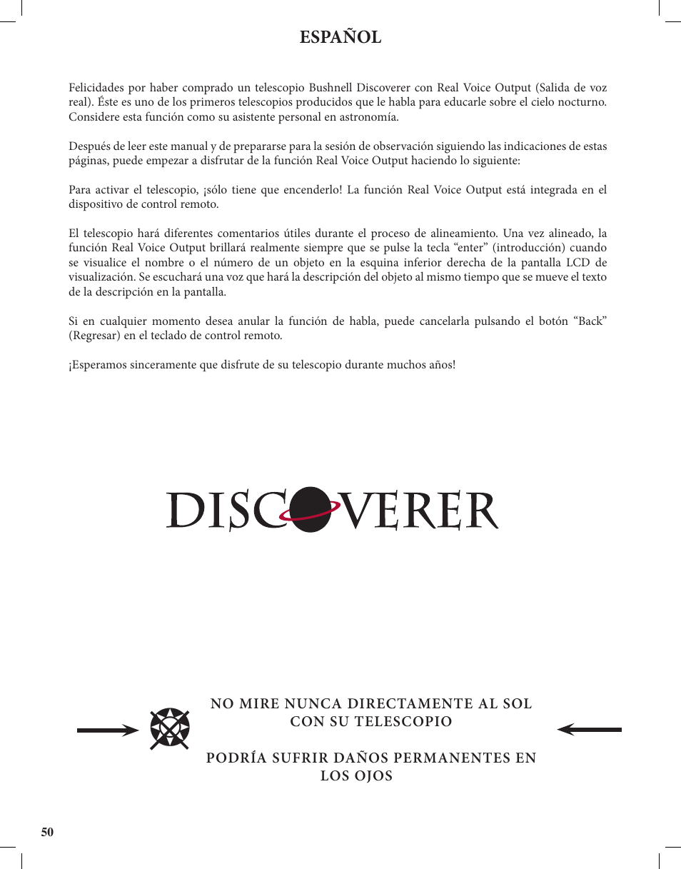 Español | Bushnell Discoverer User Manual | Page 50 / 116