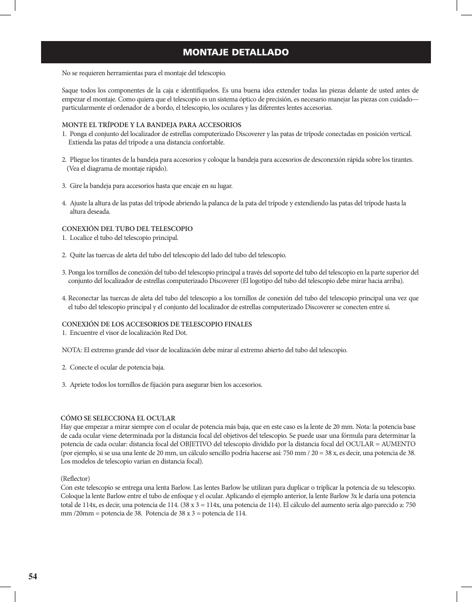 Montaje detallado | Bushnell Discoverer User Manual | Page 54 / 116