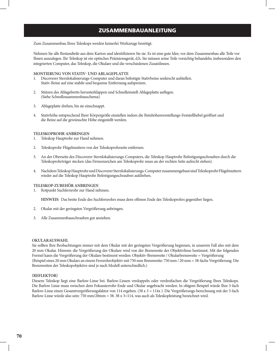 Zusammenbauanleitung | Bushnell Discoverer User Manual | Page 70 / 116