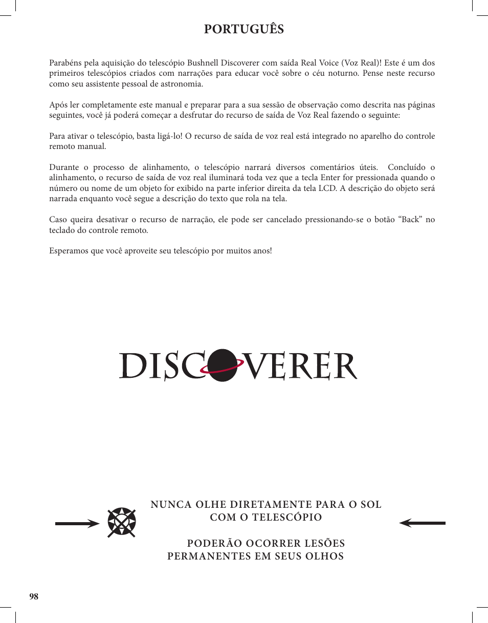 Português | Bushnell Discoverer User Manual | Page 98 / 116