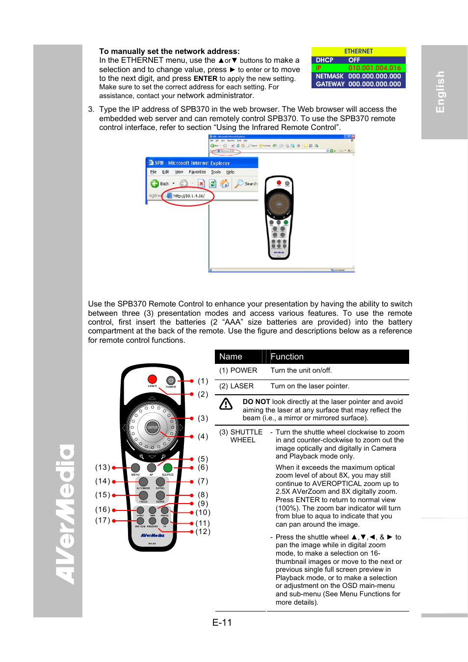 Using the infrared remote control | AVer SPB370 user manual User Manual | Page 15 / 27