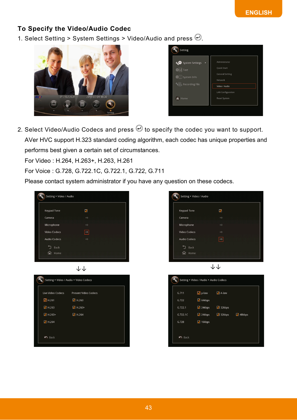 To specify the video/audio codec | AVer HVC130 user manual User Manual | Page 47 / 74