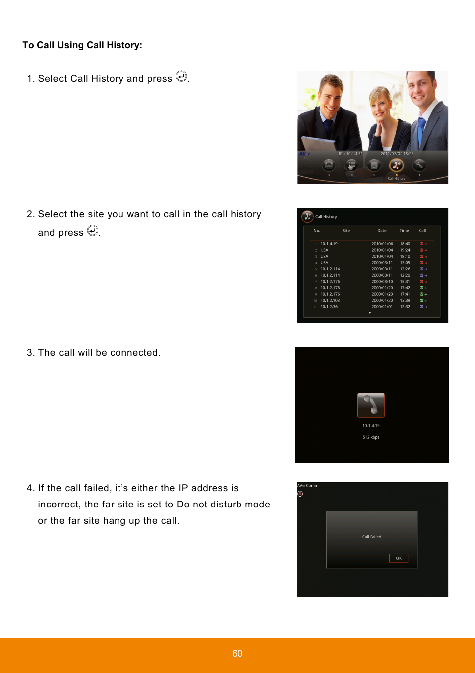 To call using call history | AVer HVC130 user manual User Manual | Page 64 / 74
