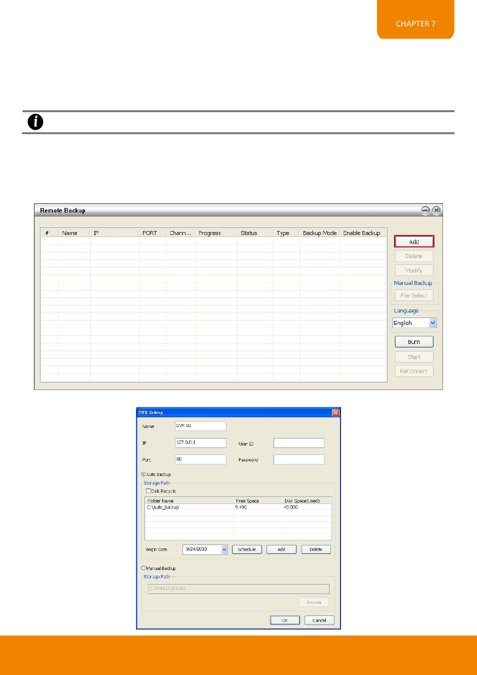 Remote ibackup, To back up the recoded data from the dvr server, 2 remote ibackup | 1 to back up the recoded data from the dvr server | AVer EH11116H-4 series user manual User Manual | Page 153 / 159