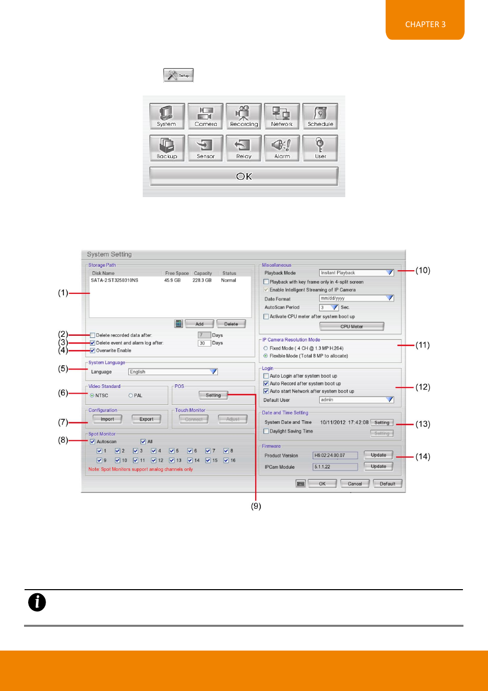 Chapter 3, Customizing the dvr system, System setup | Chapter 3 customizing the dvr system, 1 system setup | AVer EH11116H-4 series user manual User Manual | Page 63 / 159