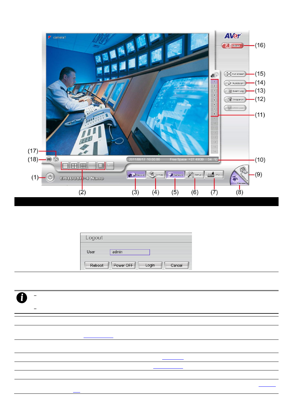 Familiarizing the buttons in preview mode, 2 familiarizing the buttons in preview mode | AVer EH1116H-4 Nano user manual User Manual | Page 26 / 125