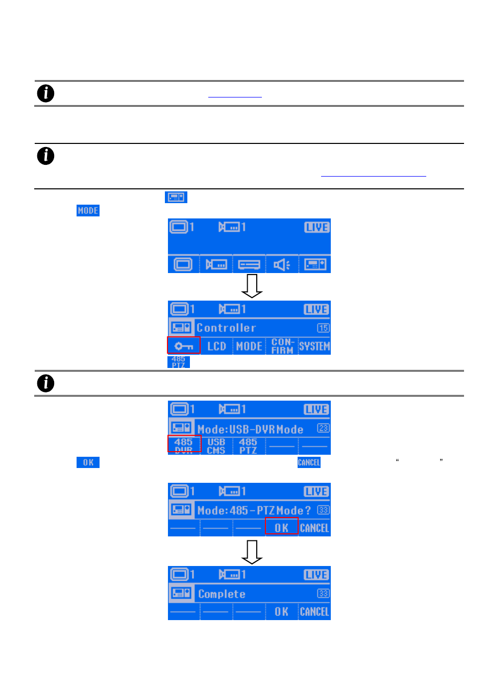 17 operating in ptz 485 mode, Switching to the ptz 485 mode, Operating in ptz 485 mode | Er to, Operating in ptz, 485 mode | AVer SA series User Manual | Page 131 / 270