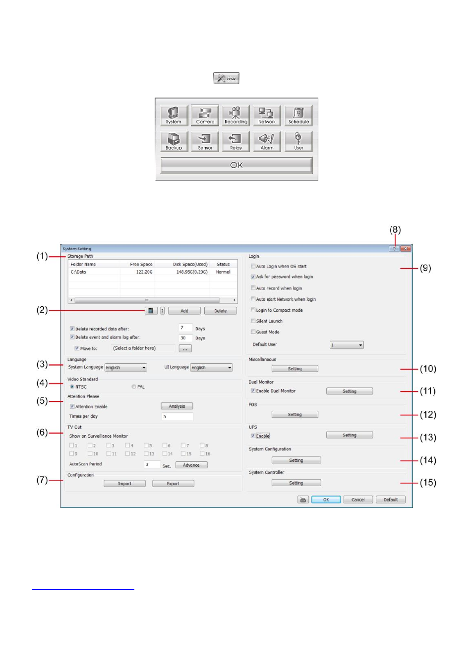 Chapter 5, Customizing the dvr system, Ystem | Etting, 1 system, Setting, Chapter 5 customizing the dvr system | AVer NXU8000 User Manual | Page 94 / 277