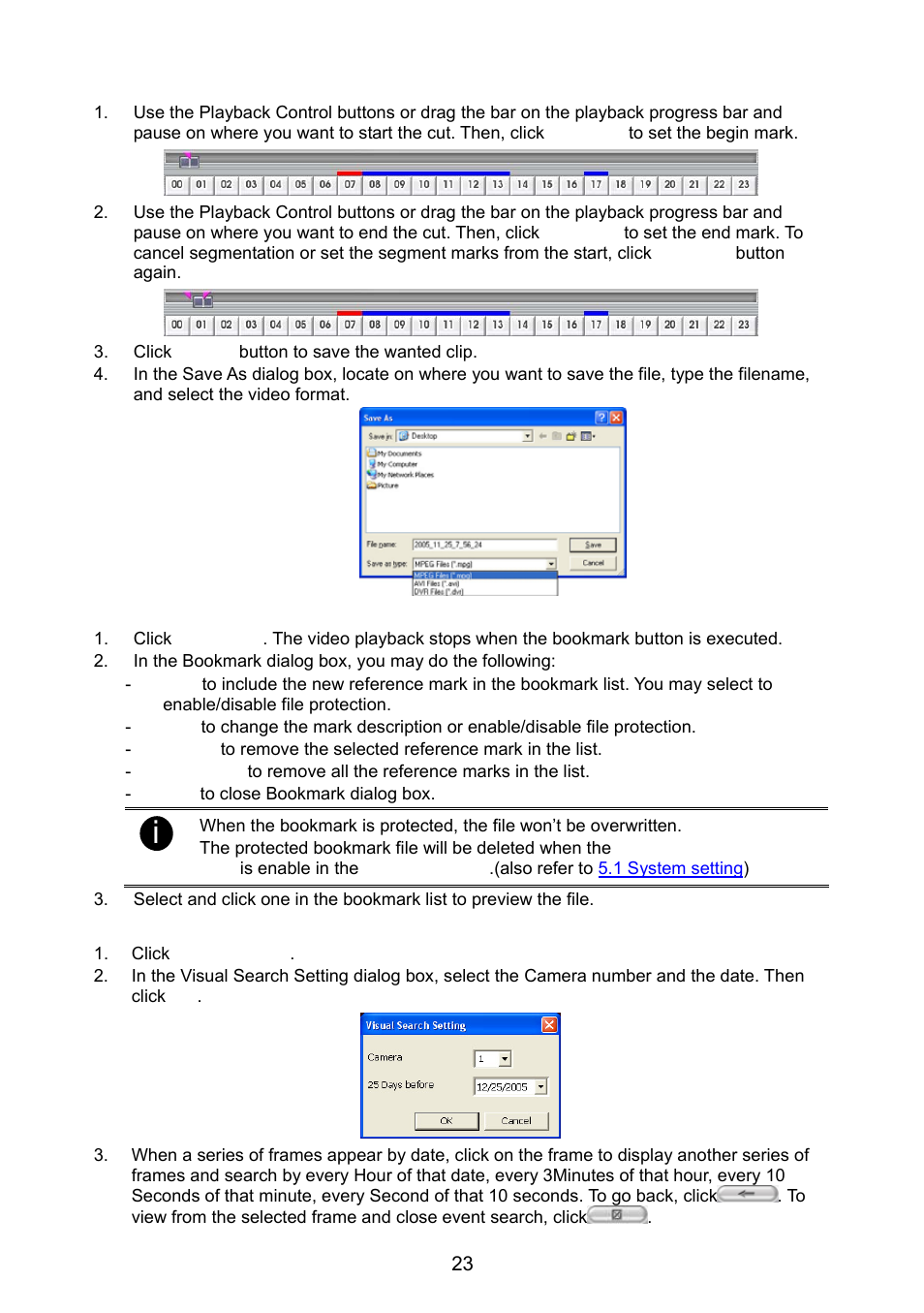 9 to bookmark a section of the video, 10 to search using the visual search, To bookmark a section of the video | To search using the visual search, Ee also, Chapter 4.9, Chapter 4.10 | AVer NX8000 User Manual | Page 30 / 116