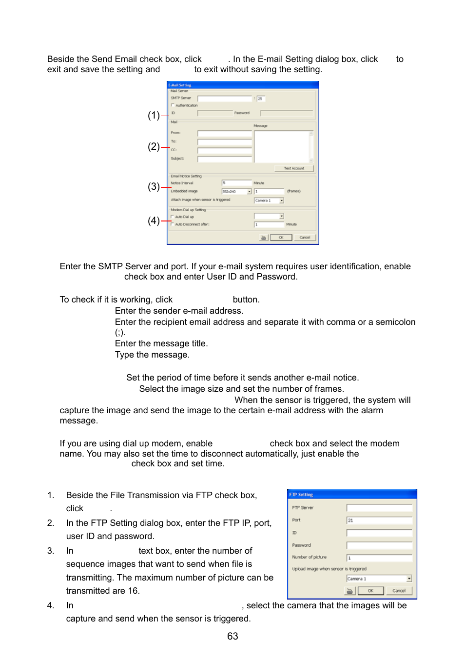 4 to setup send e-mail setting, 5 to setup ftp setting, To setup send e-mail setting | To setup ftp setting, See also, Chapter 5.9.5 | AVer NX8000 User Manual | Page 70 / 116