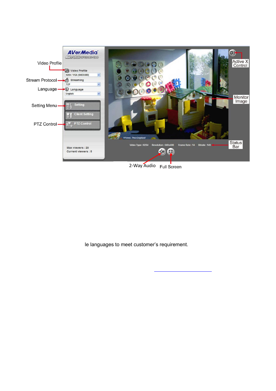 Operating the network camera, Video profile streaming protocol language setting, Video profile | Streaming protocol, Language, Setting | AVer SF0311H-Z10 IP Cam User Manual | Page 24 / 82