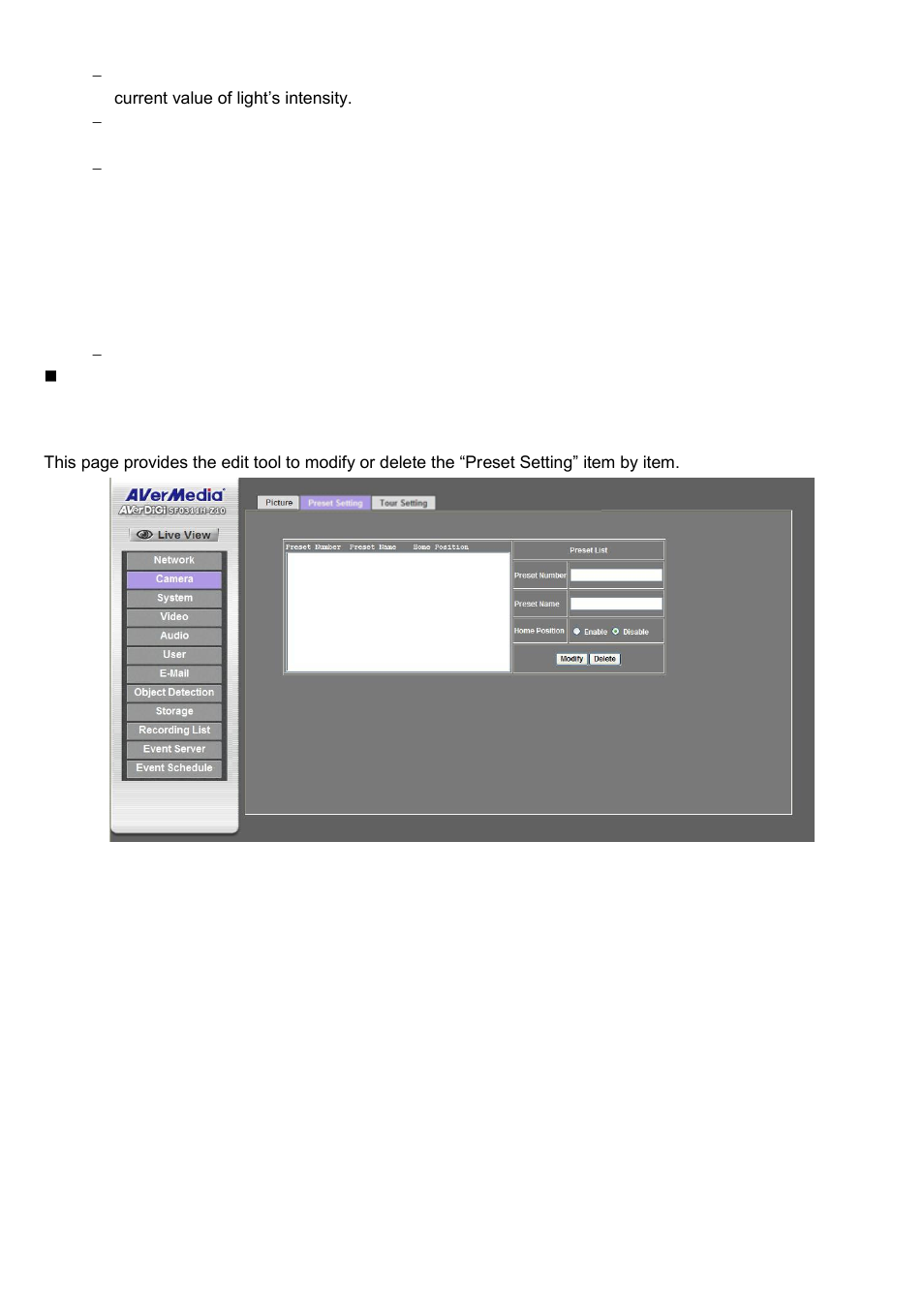 Preset setting | AVer SF0311H-Z10 IP Cam User Manual | Page 41 / 82