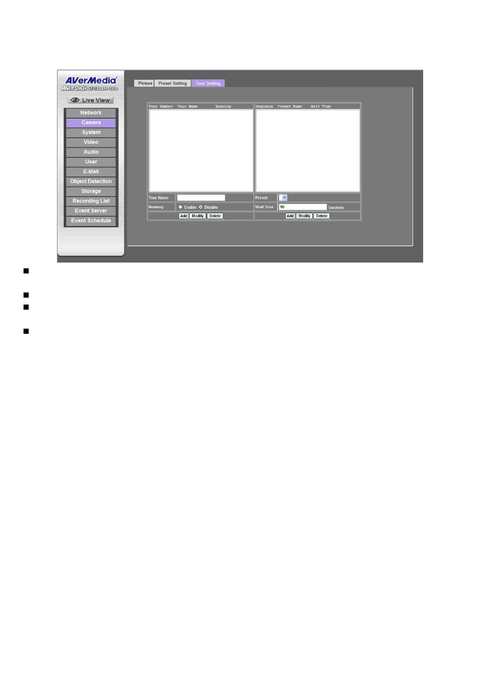 Tour setting | AVer SF0311H-Z10 IP Cam User Manual | Page 42 / 82