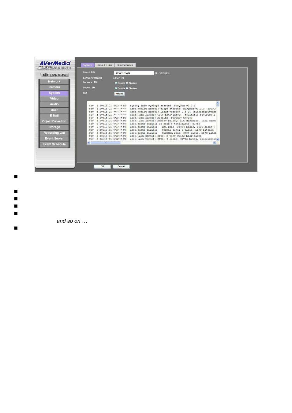 System: configure and maintain system, System | AVer SF0311H-Z10 IP Cam User Manual | Page 43 / 82