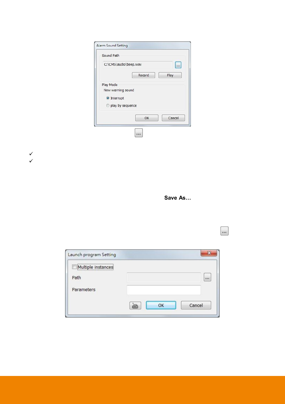 3 to setup the alarm sound setting, 4 launch program | AVer SecureCenter User Manual | Page 57 / 76