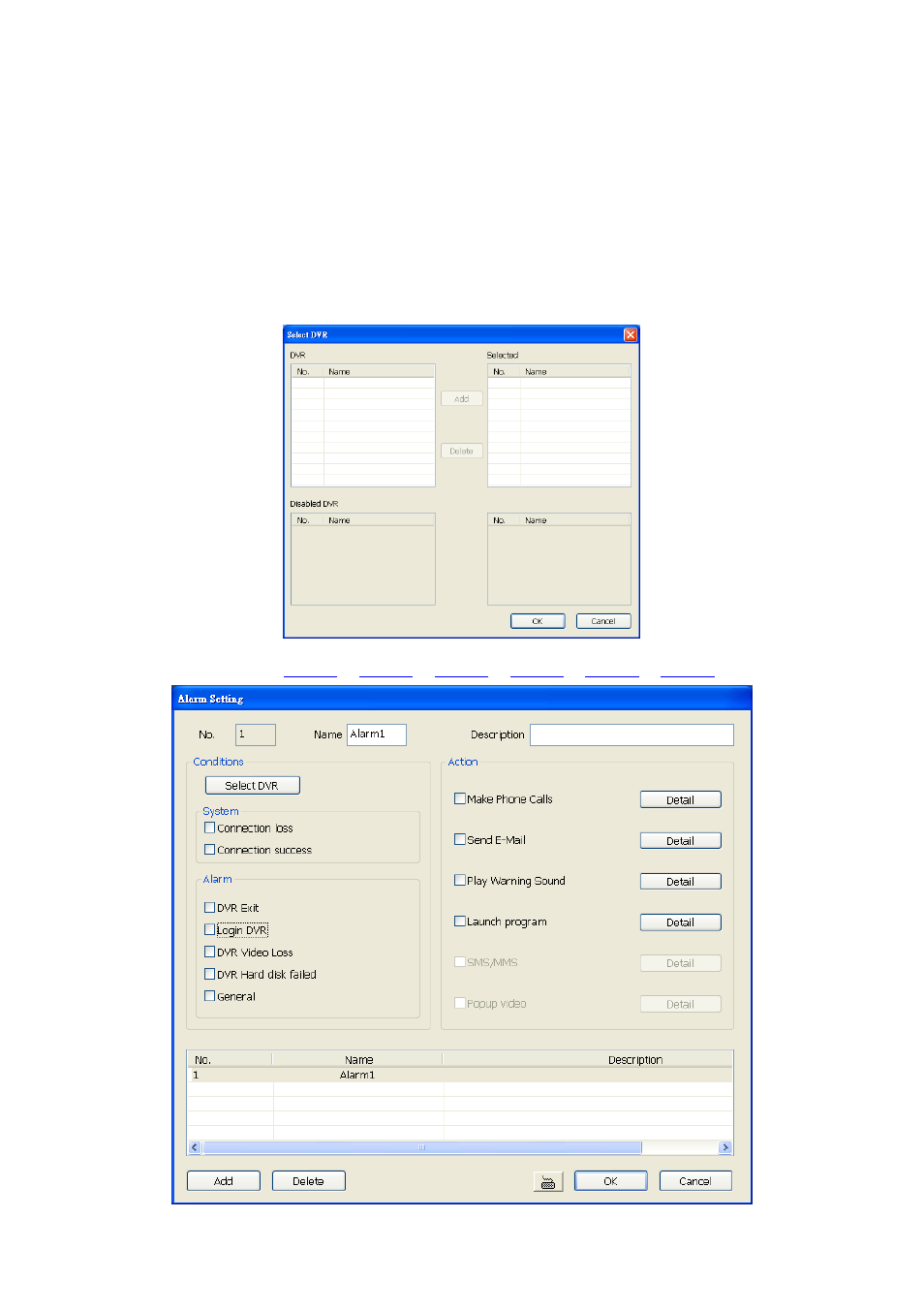 Alarm setting, 1 to setup an alarm condition | AVer CMS User Manual | Page 157 / 179