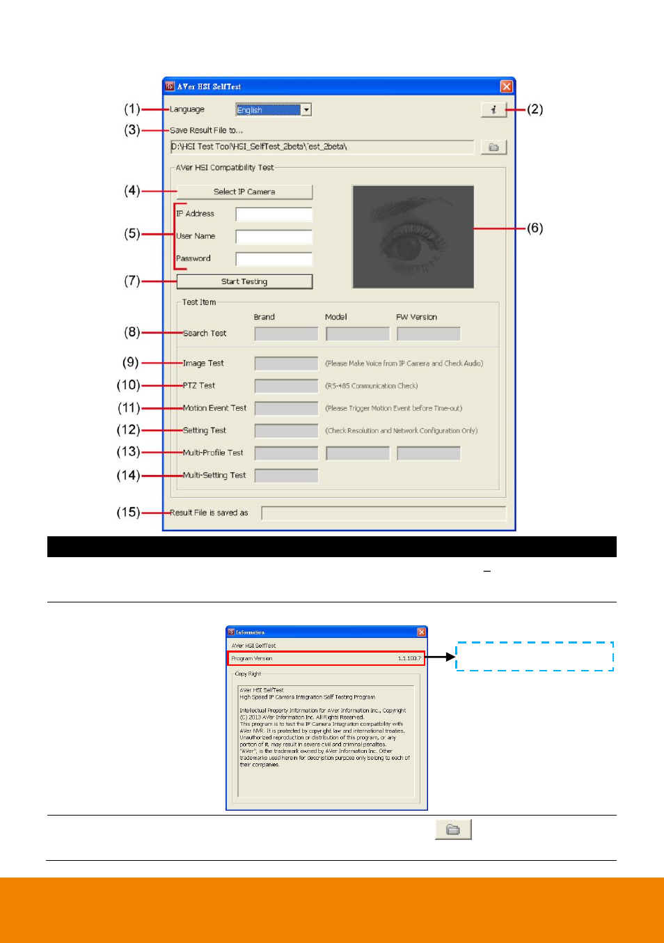 Familiarizing functions of hsi selftest software | AVer HSI Self Test User Manual | Page 5 / 16